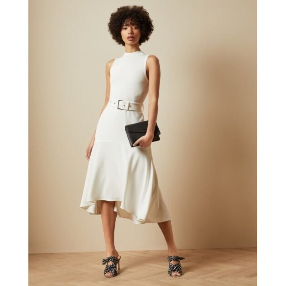 Ted Baker Cream High-Neck Sleeveless Midi Dress